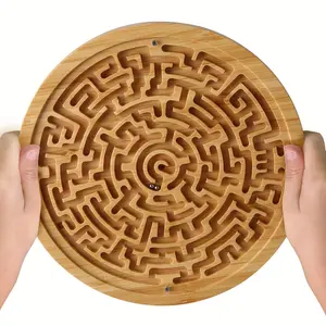 A Large Circular Wooden Maze with PC Steel Balls, a Balancing Maze Board, Two Metal Balls Challenges And Maze Puzzles, for Concentration Improvement Training
