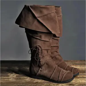 2026 New European and American Retro Medieval Renaissance Low-Heel High-Top Large-Size Men's Boots