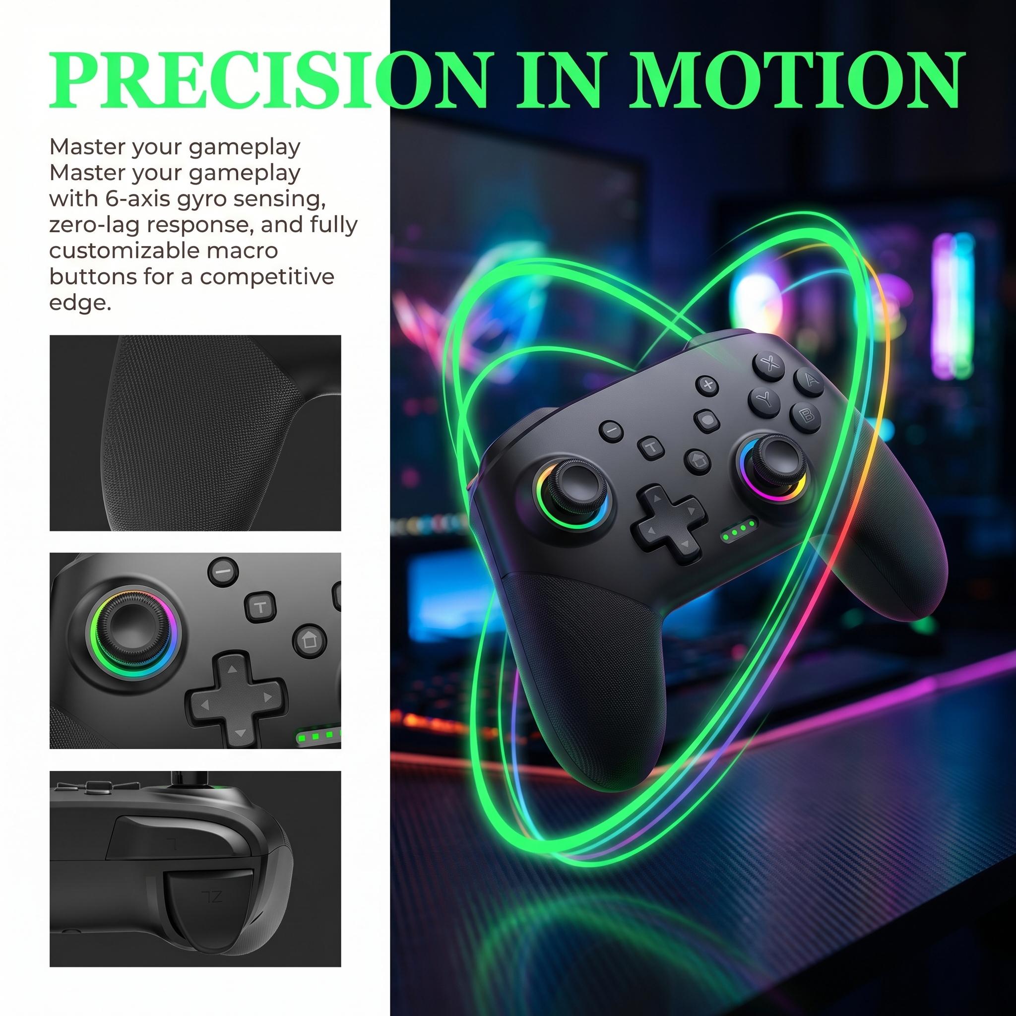 Wireless Bluetooth Game Controller For Switch Smart Game Controller, Pro Controllers Compatible with 6-Axis Sensor/C Button/Hall Effect Joysticks/Macro/Wake-up/RGB LED Light/Dual Vibration, Bluetooth Gamepad for Switch/Lite/OLED/PC/ios/android/PC