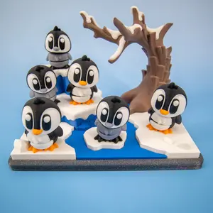 Mini Penguin Set Fidget Set: 3D Printed Articulated Animals, Winter Snow Scene, Desk Decor, Stress Relief Gift