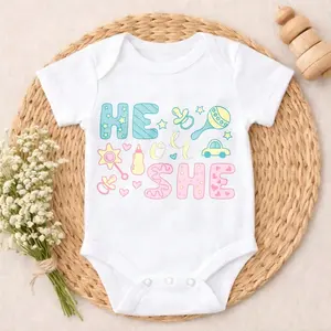 Cotton Baby Bodysuit He Or She Print 100% Pure Cotton Tag-Free Snap Closure Breathable Cute Print Perfect For Daily Wear