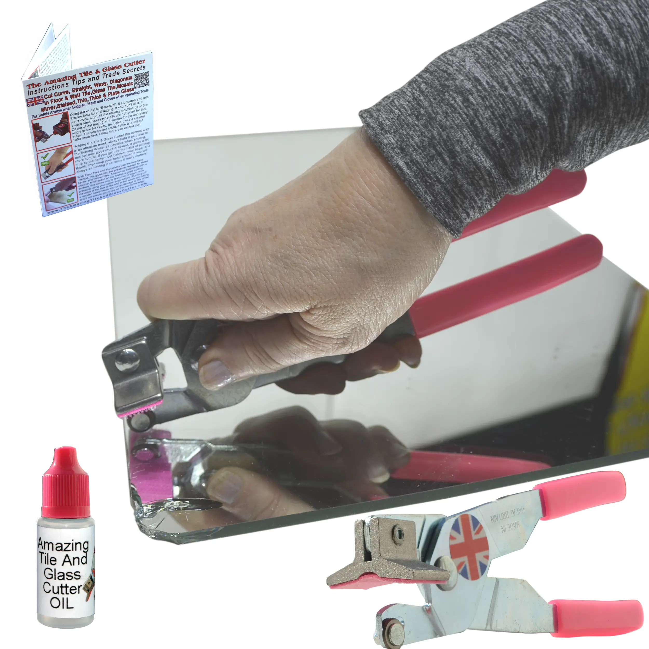 Mirror Cutter Tool for Thick Mirror – Cutting Tool to Cut Glass Without Breaking, 2 Tools in 1 with Oil, Repair Picture Frames and Window Panes, How to Cut Mirrors Instructions and Online Videos