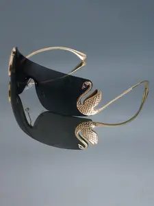 New Large Frame Fashion Glasses Y2K Trendy Unisex Metal Swan Rhinestone Decorative Eyewear for Photos Parties Daily Wear