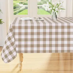 Khaki Buffalo Plaid Tablecloth Square & Rectangle Gingham Table Cover for Farmhouse Kitchen Dining Room & Picnic Spillproof Washable & Wrinkle Free Multiple Sizes Decor