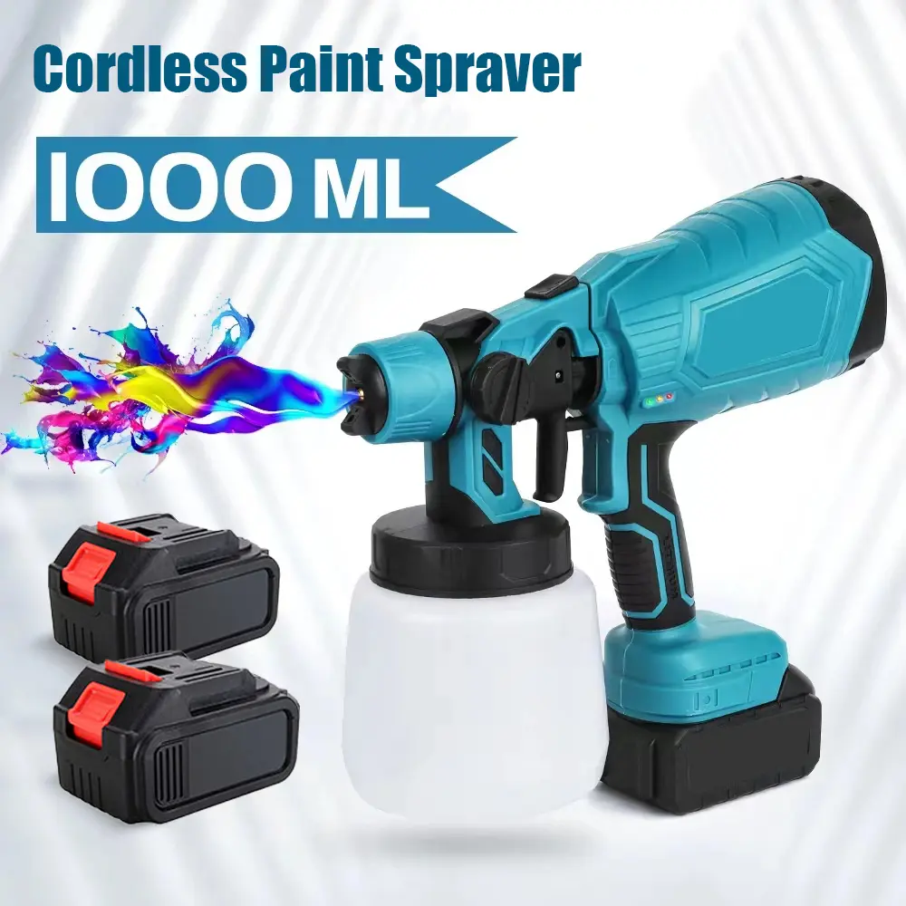 Cordless Paint Sprayer,2 * 21V 3.0Ah Batteries Paint Sprayer, Power Paint & HVLP Sprayer Gun,Battery Powered Paint Sprayer,1000ML Container, 3 Spray Patterns for Painting Ceiling,Fence