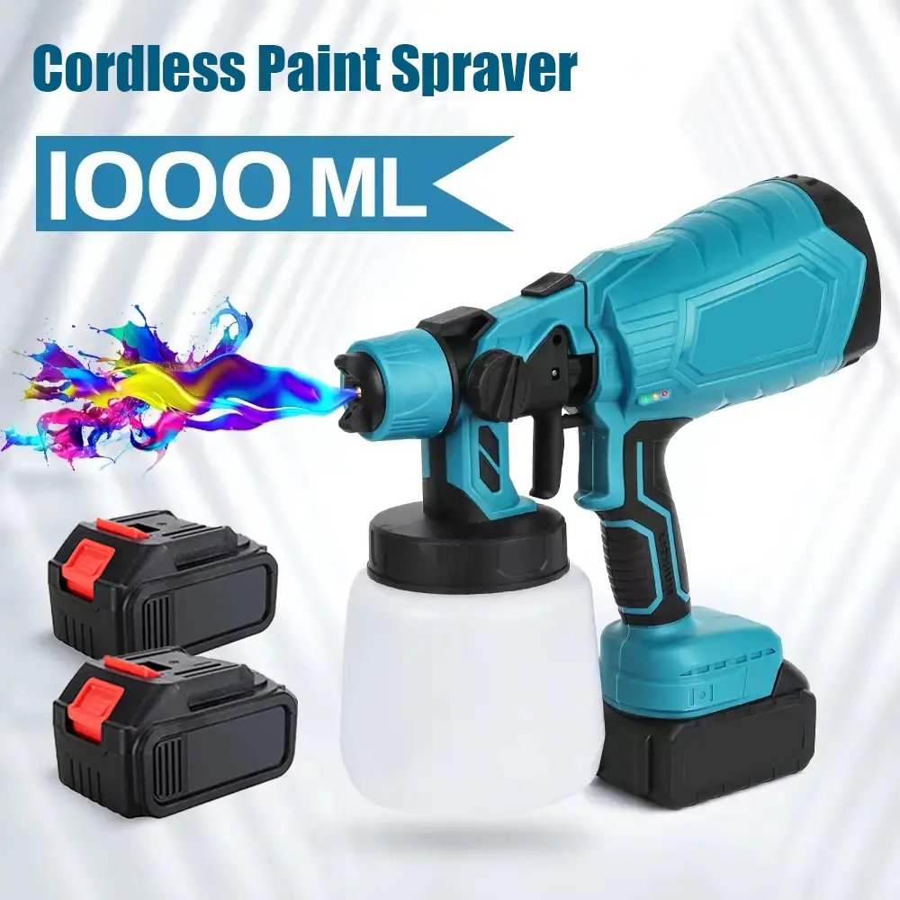 Cordless Paint Sprayer,2 * 21V 3.0Ah Batteries Paint Sprayer, Power Paint & HVLP Sprayer Gun,Battery Powered Paint Sprayer,1000ML Container, 3 Spray P