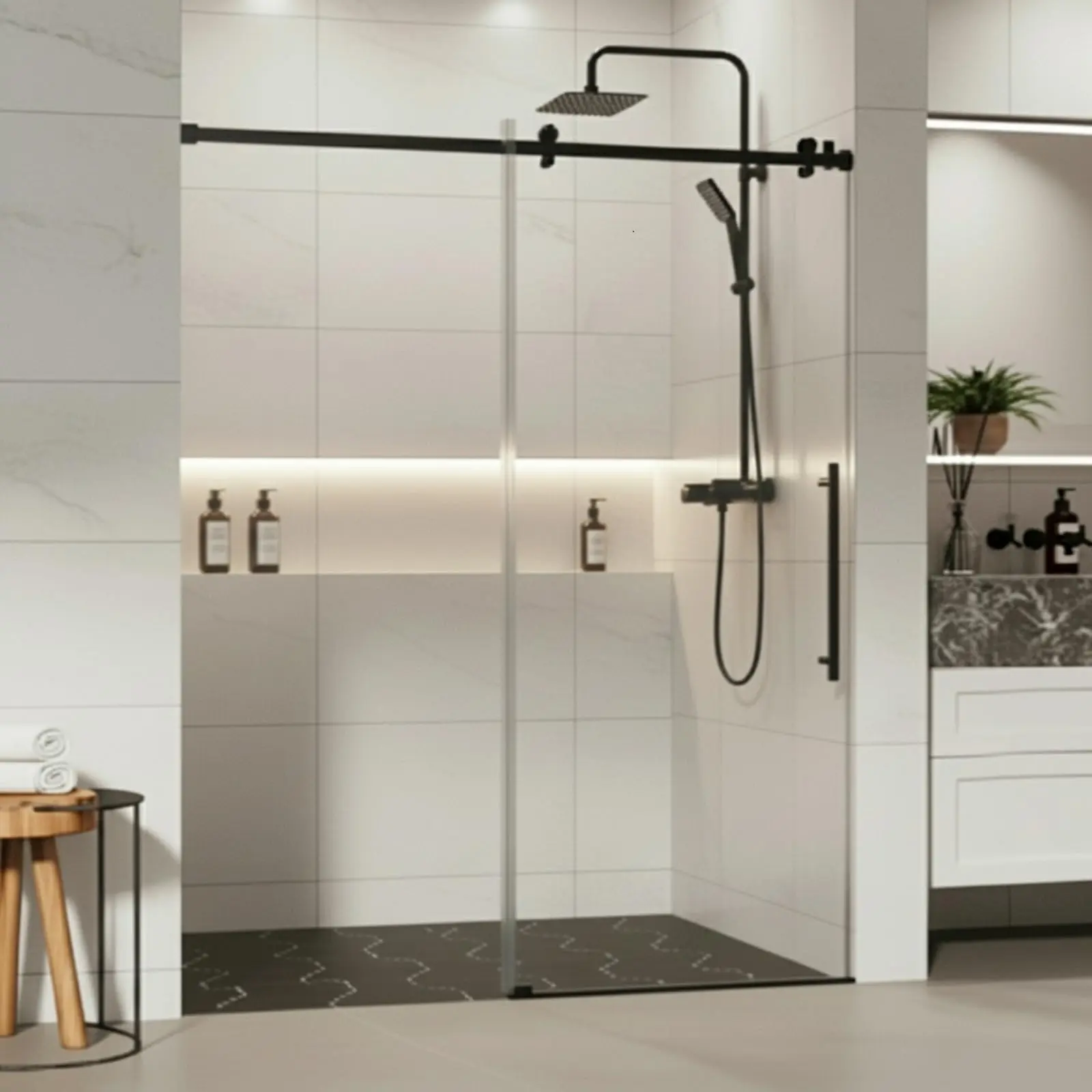 GARVEE Shower Glass Door with Waterroof Seal Strip (56-60" W x 72 "H), Frameless Shower Sliding Door with Clear SGCC Tempered Glass 5/16" (8mm),Stainless Steel Hardware,Black