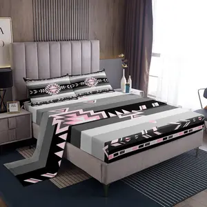 Southwest Native American Design Bed Sheets Sets,outhwestern Geometric Sheet Set for Boys Girls,Decor Tribal Pink Grey Black Sheets