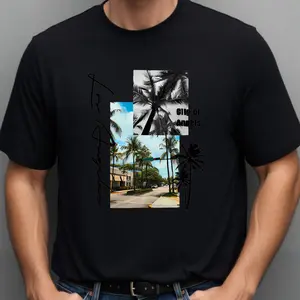 Men's short sleeved T-shirt Palm Trees Sky Solid color creative printed short sleeved top multicolored fashion men's wear