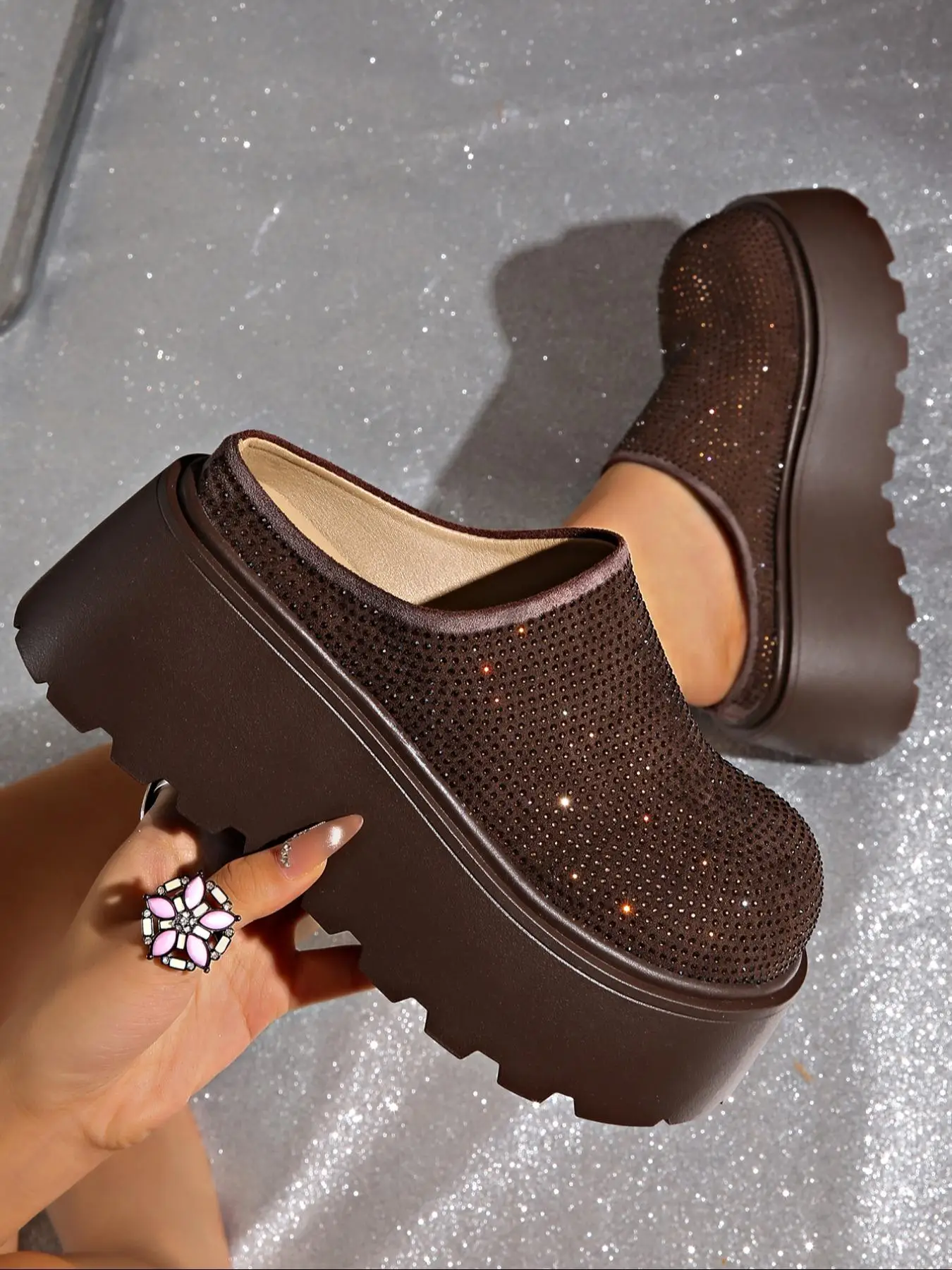 Women's Fashionable Solid Color Velvet Muller Slippers, Casual Comfortable Fluffy Lined Slippers for Indoor & Outdoor Wear, Female All-match Round Toe