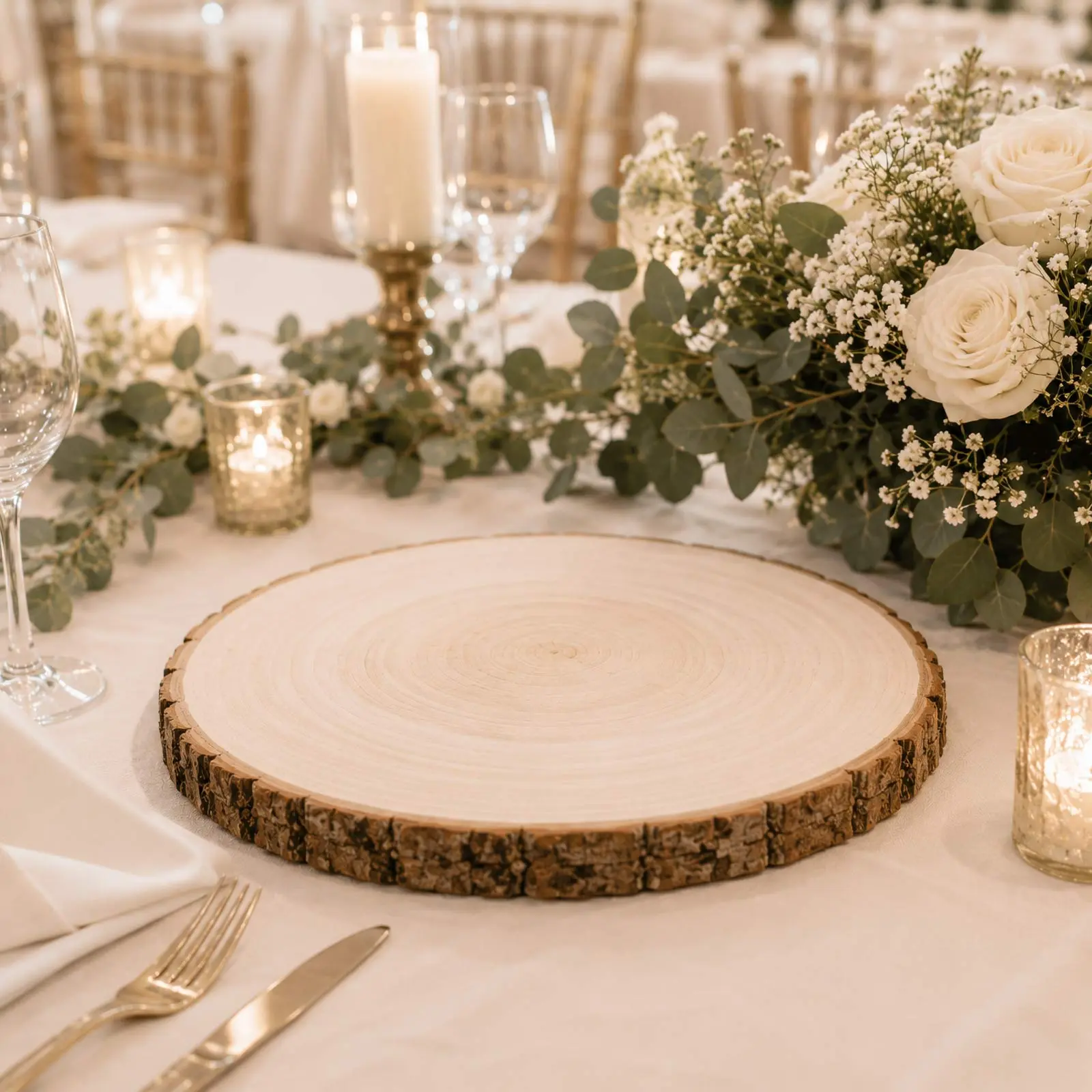 Poplar Wood Slabs Rustic Round Slices 15" Dia - Natural Bases for Wedding Centerpieces
