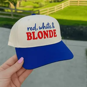 Red White and Blonde Trucker Hat, 4th of July Hat, Trendy America Hats