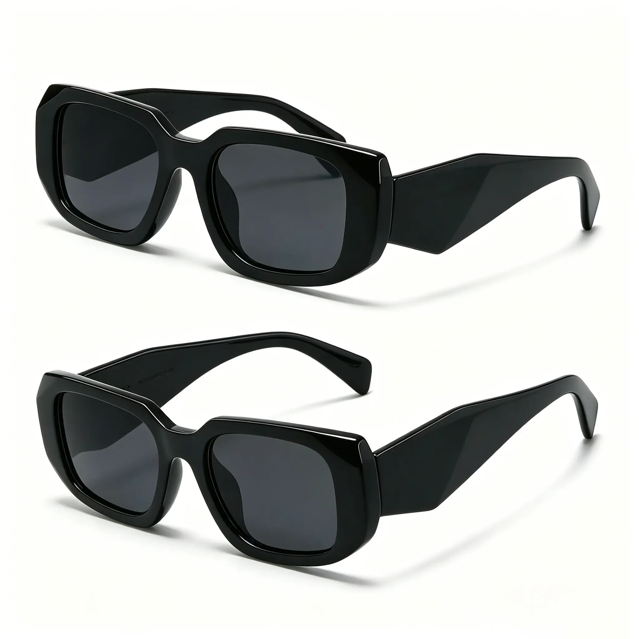 Luxury Black Rectangle Sunglasses UV400 for Men Women, Retro Vintage Fashion Eyewear, Trendy Street Style Shades, Designer Inspired Unisex Sunglasses for Driving Travel Outdoor