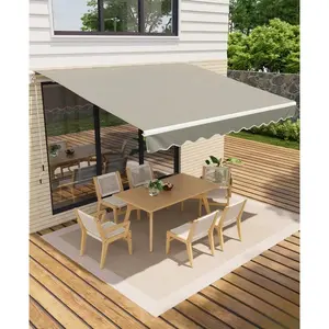 8' x 10' Retractable Awnings for Patio- Outdoor Sunshade Shelter with UV Protection Fabric, Waterproof Adjustable Roll Out Awning - Gray