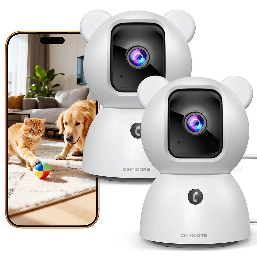 CINMOORE 2.5K Indoor Security Camera, Non Subscription 360° Vision AI Person/Pet/Baby Cry Detection Camera, 4MP Baby/Dog/Cat Camera with Phone App, Pan Tilt 2.4GHz WiFi Cameras for Home Security, IR Night Vision, Full Duplex 2-Way Audio, Motion Sensor