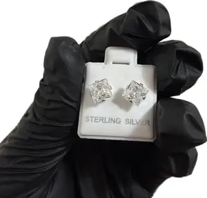 Silver 925 square Clear CZ Stud Earring