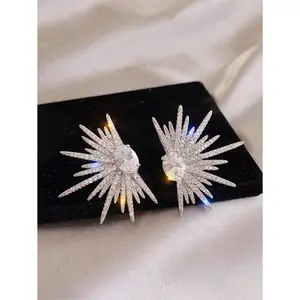 Women's Alloy Rhinestone Embellished Wing-Shaped Earrings, 1-Pair Lightweight Statement Earrings for Bridal Weddings, Prom