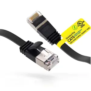 6 Flat Shielded Ethernet Patch  7 ft Outdoor Indoor 10Gbps Support Cat7 Cat8 Network Slim Internet RJ45 LAN Cord Cat6 High Speed Computer Wire Gaming, UL Listed, Black
