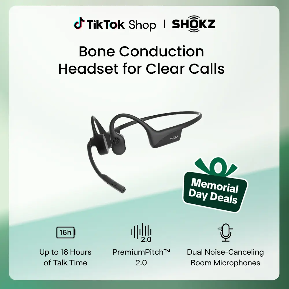 SHOKZ OpenComm2 - Open-Ear Bone Conduction Headphones, Wireless Bluetooth Computer Headsets with Noise Canceling Mic and Mute Button for Work, Call, Meeting, 16 Hours Talk Time for Mobile & PC, Black