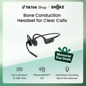 SHOKZ OpenComm2 - Open-Ear Bone Conduction Headphones, Wireless Bluetooth Computer Headsets with Noise Canceling Mic and Mute Button for Work, Call, Meeting, 16 Hours Talk Time for Mobile & PC, Black