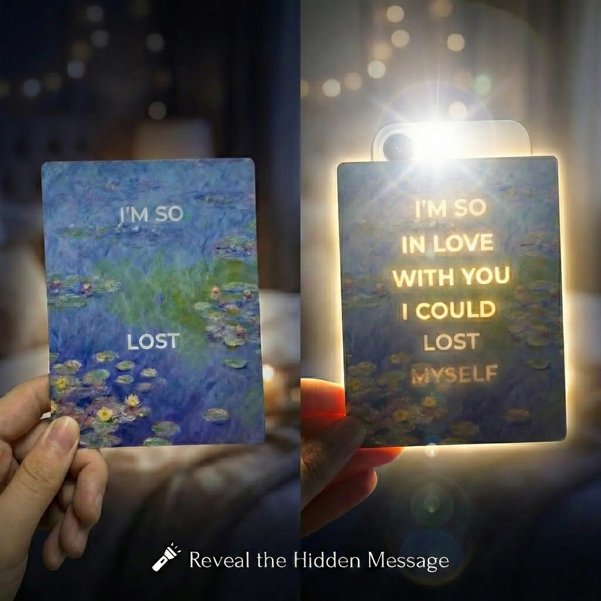 Lighted Secret Message Card Gift Box with Hidden Artwork in Light, Landscape Print - Unisex Anniversary Gift, Birthday Surprise for Long-Distance Partners, Romantic Gift