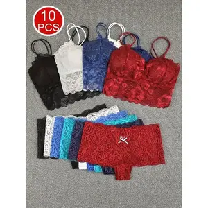 Women's underwear and panties set, wireless, comfortable daily elegant lace bra base, beautiful back, seamless chest, detachable bra, lace underwear, women's underwear and pants