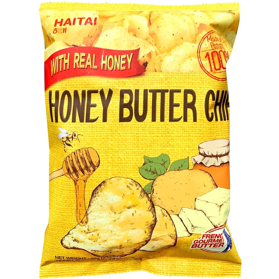 Haitai Korean Potato Crisps - Sweet, Crispy, Savory-Salty Creamy Honey Butter Flavor with Real Honey, Milk-Containing, Ambient 2.12oz (60g) Ready-to-Eat Snack