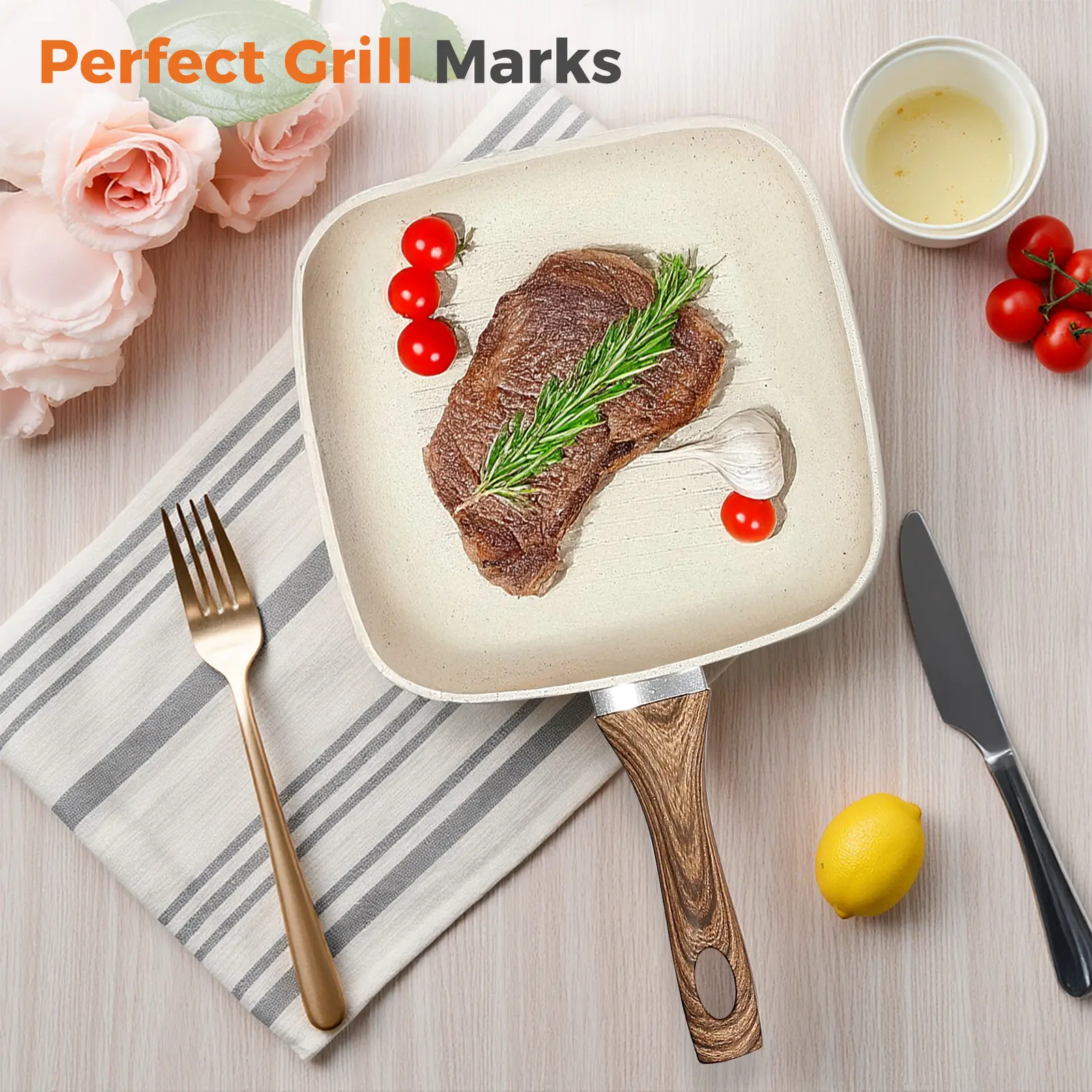 Beige-3Pcs Skillet Set