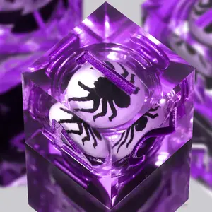 FONVGOGO Liquid Core DND Dice Set for Dungeons and Dragons - 7-Piece Polyhedral RPG Sharp Edge Resin D and D Dice Set with Unique Cool Spider Design & Cardboard Box - for Tabletop Game Gifts (Purple)