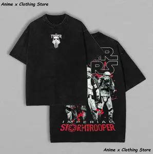 Imperial Stormtrooper Oversized Graphic T-Shirt - Vintage Acid Wash Streetwear Tee - Heavyweight Premium Cotton Retro Anime Style Shirt - Perfect Gift for Galactic Empire Fans