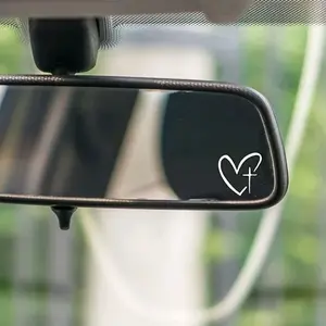 2 Pieces/Sheet Heart-Shaped Cross Vinyl Cut Stickers | Car Rearview Mirror | Makeup Mirror | Birthday Gift | Religious Gift | Christian Gift | Gift for Wife or Girlfriend | Car Decals | Car Decorative Sticker