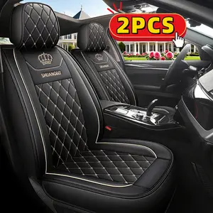 Crafted Leather 2PCS Car Seat Covers PU Leather Two Front Row Covers Comfortable Breathable Anti-Fouling Protective for All Seasons