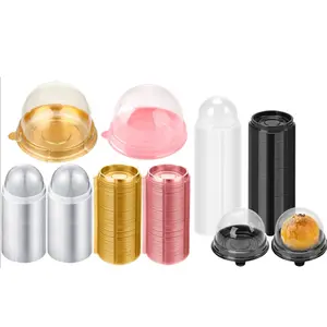 100/200Pcs 2.75x2.75x2 inch Mini Cupcake Boxes Clear Plastic Muffin Pod Dome Muffin Single Container Box Wedding Birthday Gifts Supplies for Cheese Pastry Dessert Mooncake(Pink, Gold, Black)