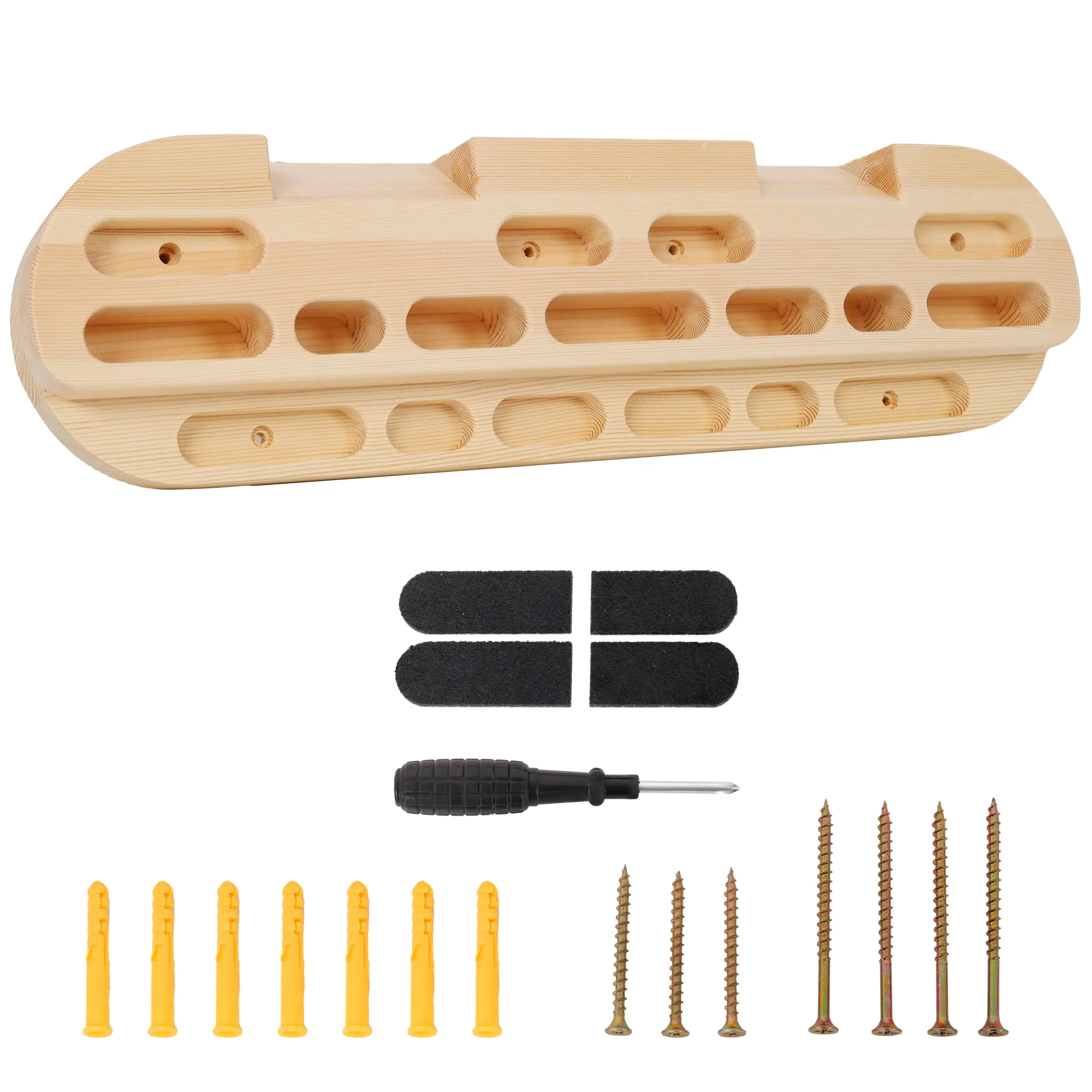 Wooden Climbing Hangboard Trainer with 11 Ergonomic Hold Variations, Wall Mountable for Grip Strength Training for All Skill Levels, Incl. Screws, Grip Training, Climbers Of All Skill Levels, Rock Climb, Diverse Grip Configurations