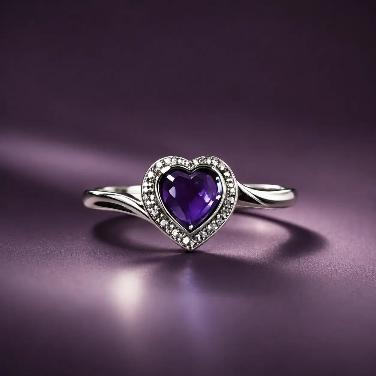 Natural Amethyst Heart Ring for Women, Dainty Silver-Plated Halo Design, Adjustable Crystal Gemstone Jewelry for Anxiety Relief, Beautiful Rings, Natural Gemstone Ring