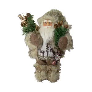 Northlight 12" Santa Dressed in Brown Coat & Fur Boots Figure