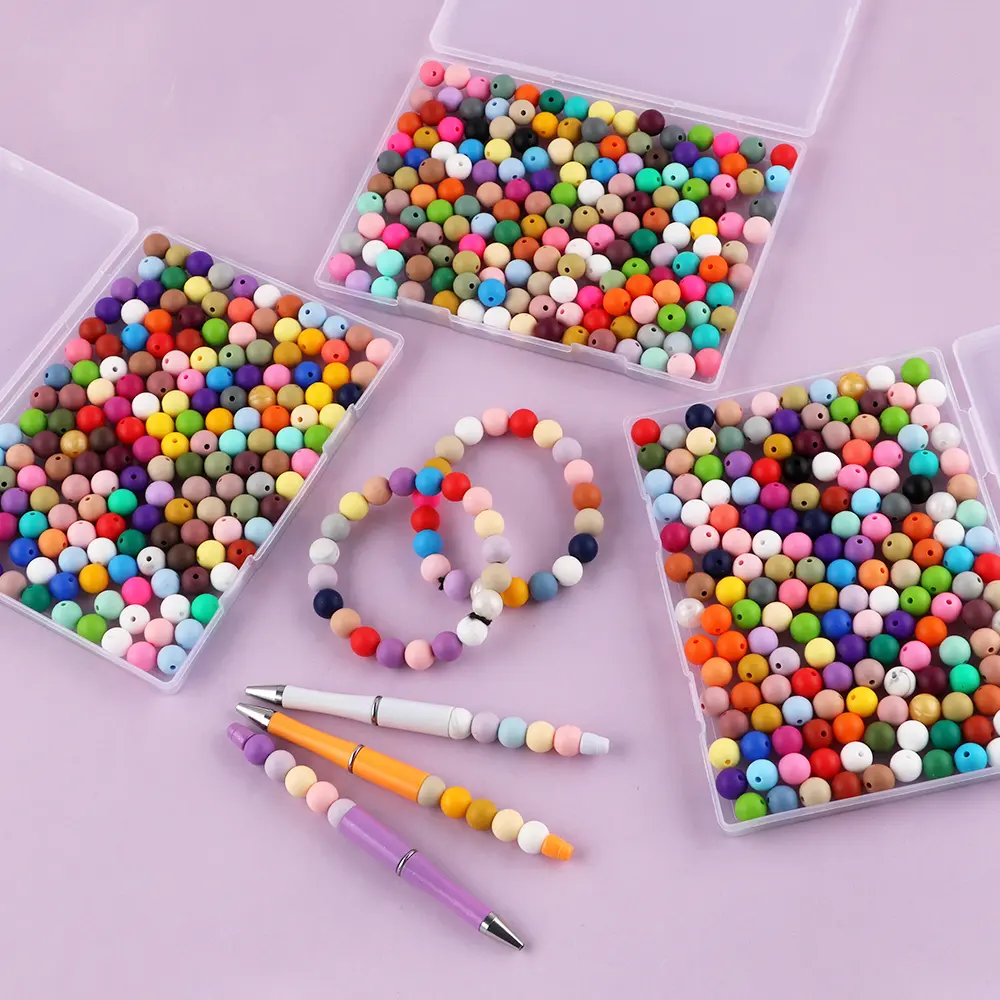 150pcs 15mm Random Colorful Silicone Round Beads for DIY Jewelry Making and Craft Projects