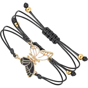 BFF Bracelets for 2-Butterfly Matching Bracelets, Adjustable Strand  Friends Bracelet,  Charm Friendship Bracelets, Cute Bracelets  Gifts for Women Couples (Black)