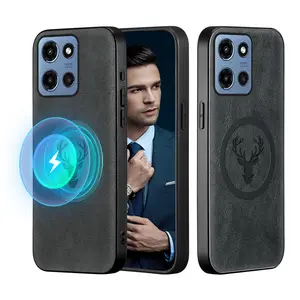 Luxury artificial leather phone case for MOTO G86 Power/G Power 2025 /G 2025 /G 5G 2024/G Play 2024 5G /G Stylus 5G /Edge 60 Pro/ Fusion, Some models support MAGNETIC, Support car holder, protective, high-quality, Père David's deer