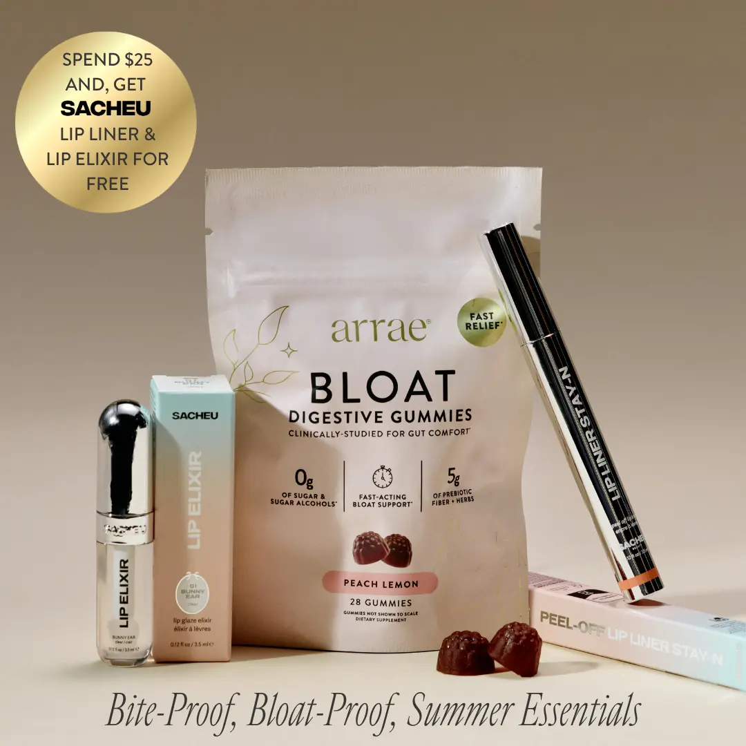 Arrae Bloat Gummies | Fast-Acting Bloating Relief Peach Lemon Gummies | Clinically Proven| 28 ct| Natural Healthcare Dietary Supplement Edible Fiber Bathroom Fitness Fitness