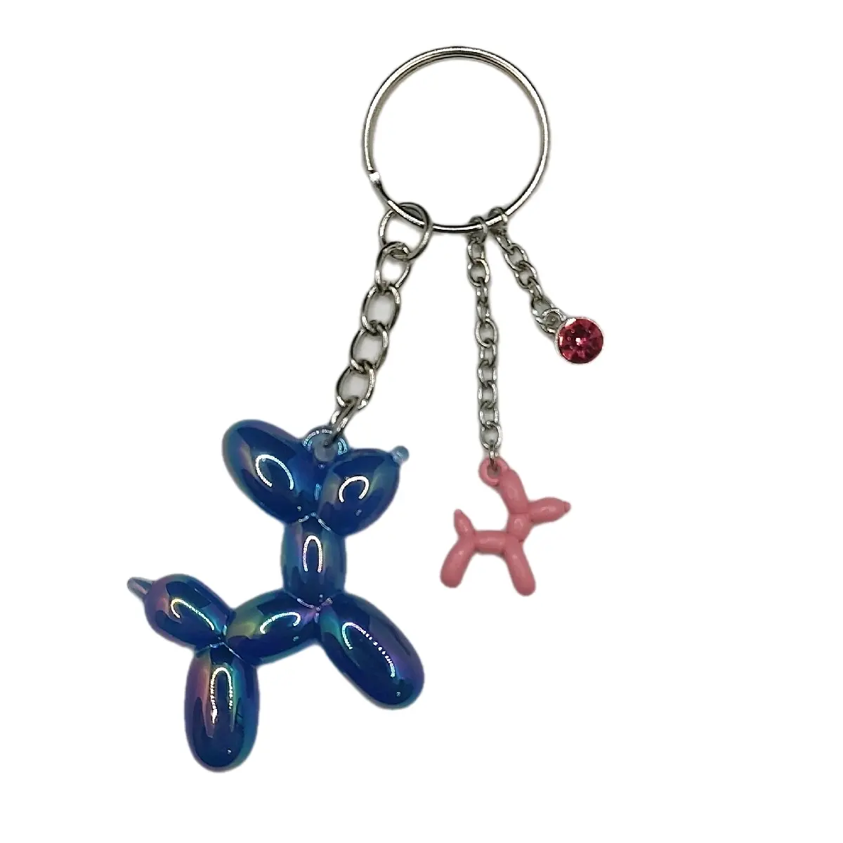 Light Pink and Blue Iridescent Balloon Dog Keychain for Carrying Keys