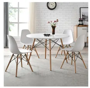 Mid-Century Modern Dining Chair, Set of 4, White and Beech Color for Indoor