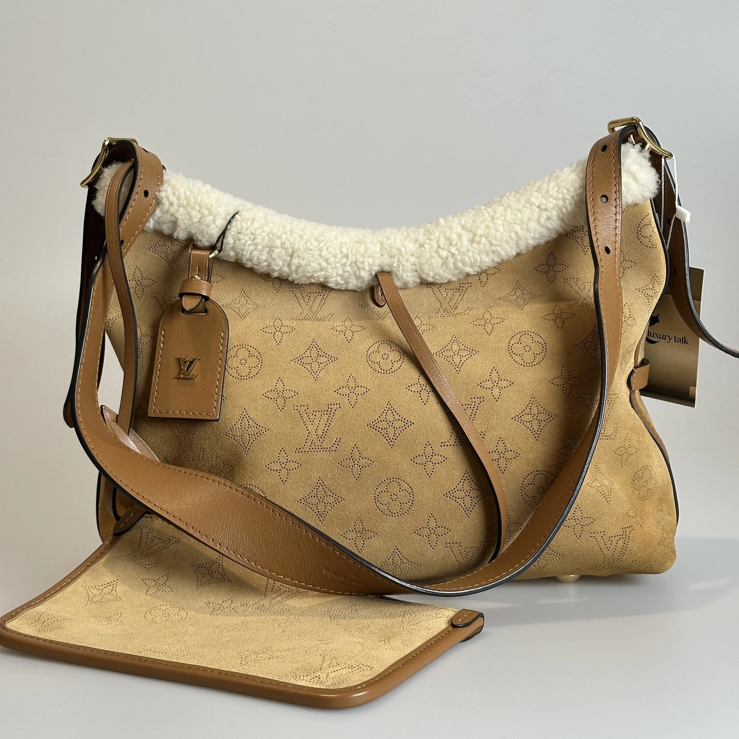 Pre-owned Louis Vuitton Suede Shoulder Bag Carryall PM Light Caramel Monogram Perforated 63905293