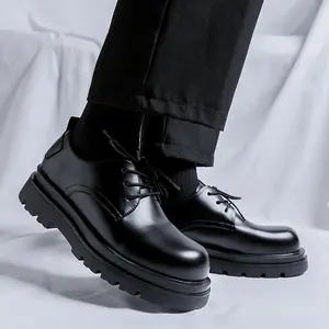 Men's Big-Toe Derby Shoes, Chunky Heel Leather Shoes for Groom Wedding, Trendy Ins Style Formal & Casual Footwear for Spring & Autumn