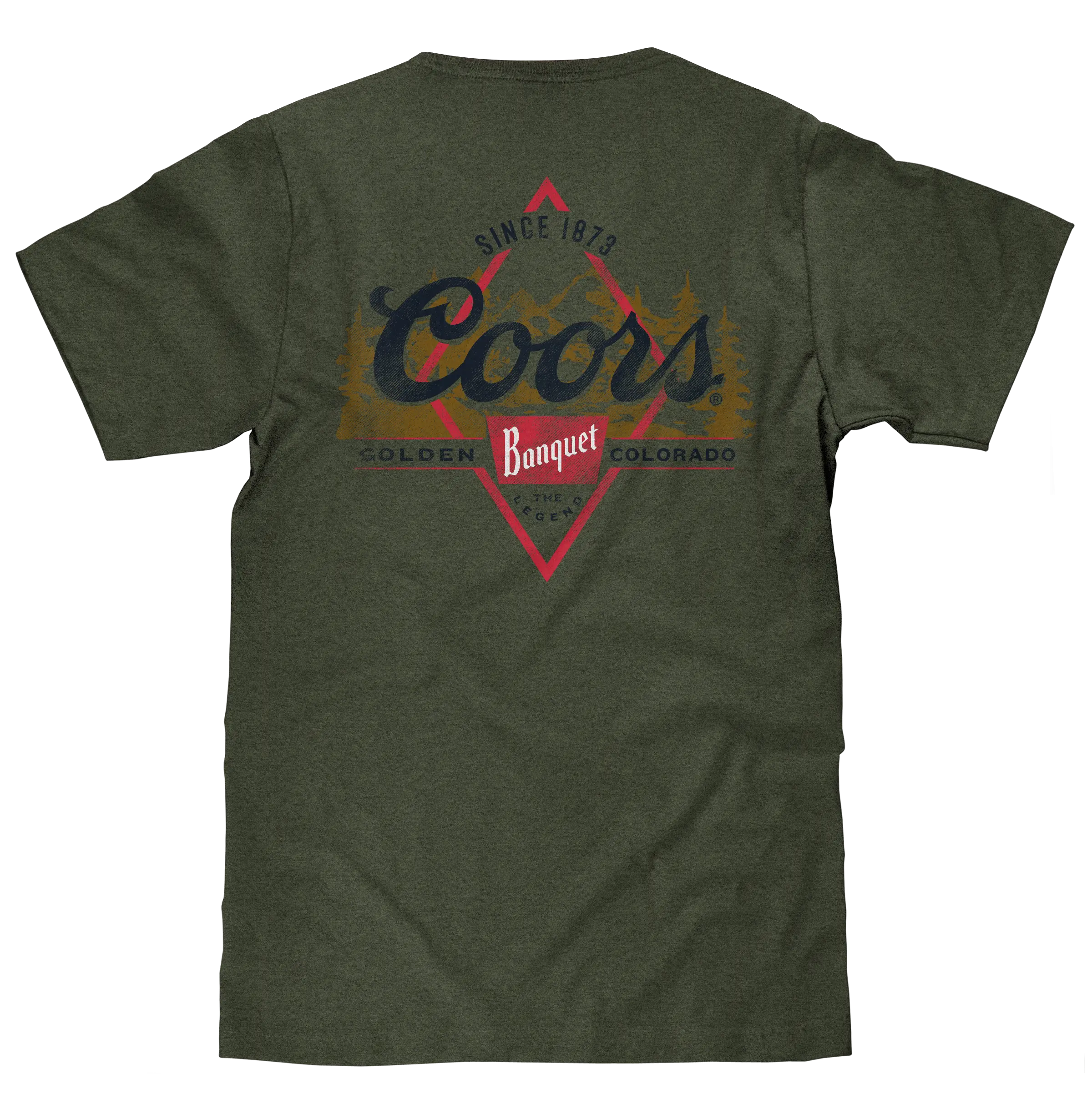 Coors Banquet The Legend Left Chest Front and Back Print T-Shirt - Military Green