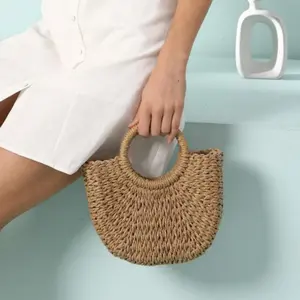 Women's Straw Beach Bag, Crocheted Crossbody Mini-Bag (Bohemian Style), Top Handles, Cute Woven Handbag, Rattan Clutch outdoorfun