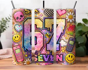 Funny 67 Meme Tumbler, Six Seven Humor 20oz Retro 90s Nostalgia Stainless Tumbler
