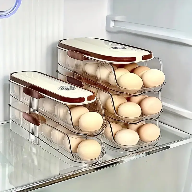 Automatic Egg Rack, Space-Saving Design, 1/2/3 Layer Options, Durable PP+pet Material, Perfect for Refrigerator Organization