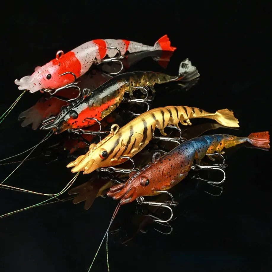 4PCS Lead Shrimp Bait with Whiskers, Multi Section Shrimp Bait, Lure Bait, Lure Bait, Lead Shrimp Soft Bait, Big Shrimp Bait, Fake Shrimp