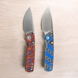 Vosteed Porcupine EDC Pocket Knife - 2.99" 14C28N Stonewash Blade - Top Liner Lock, Thumb Hole Micarta Handle - Surviving, Camping Knives